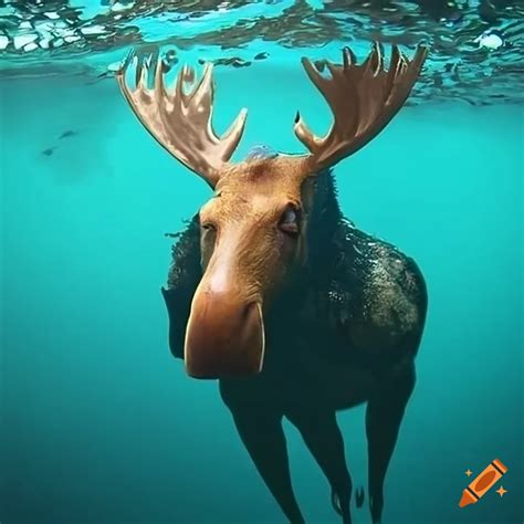 Underwater scene with a moose swimming on Craiyon