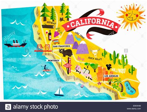 Map Of Tourist Attractions In California Stock Photo: 74965008 - Alamy ...