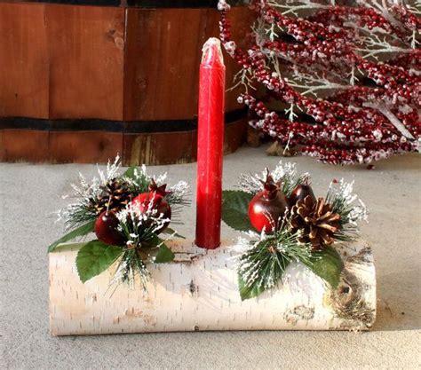 1 Red Candle Yule Log Birch Christmas Centerpiece | Etsy | Red candles ...