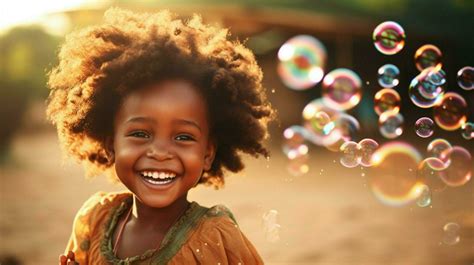 smiling african girl playing with bubble wand outdoors 32946319 Stock ...