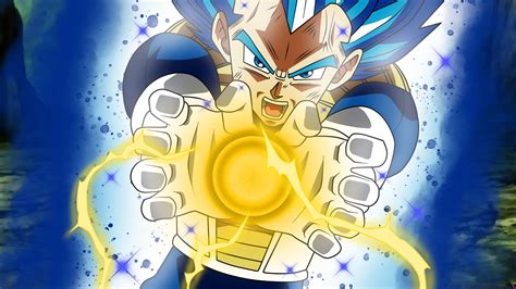 the dragon ball character is in action with his yellow and blue hair, while he's surrounded by stars