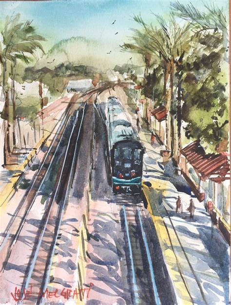 Fullerton Train Station Watercolor Original Painting 10" X 7.1/2 ...