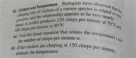 Solved wordt 92. Crickets and Temperature Biologists have | Chegg.com