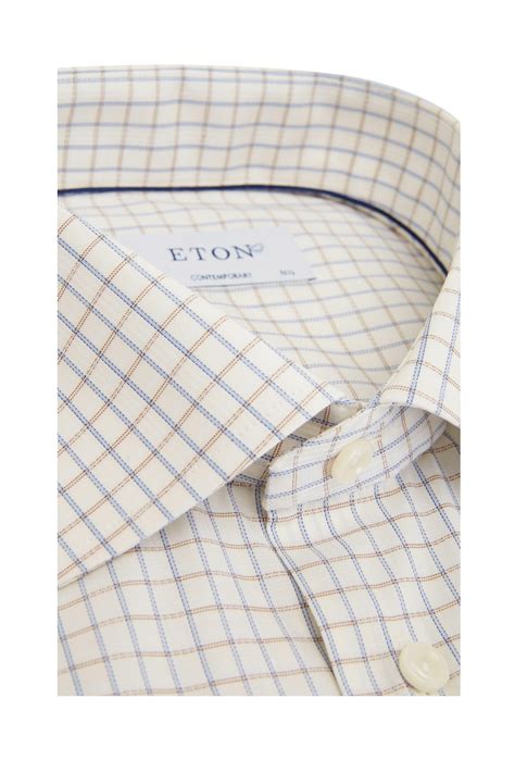 Eton - Light Brown & Blue Check Cotton Dress Shirt