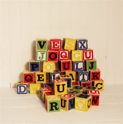 Vintage Wooden Alphabet Blocks Set of 41