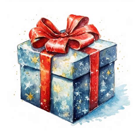 Premium AI Image | There is a watercolor painting of a gift box with a ...