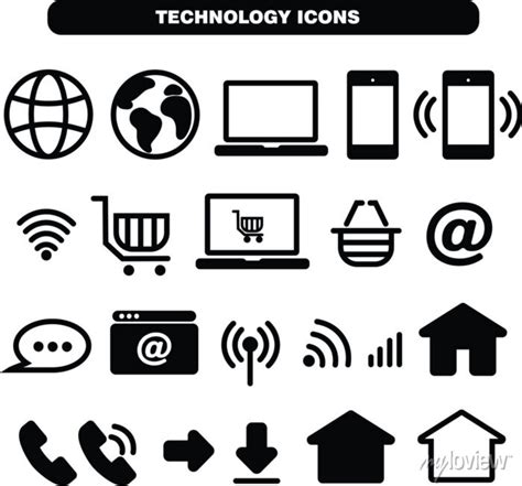 Technology icons black and wite vector • wall stickers smartphone, network, finance | myloview.com