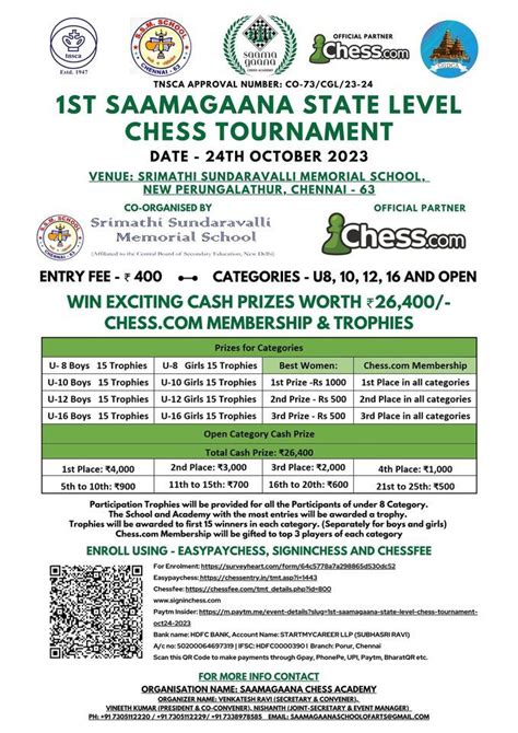 1st SaamaGaana State Level Chess Tournament, SSM School Perungalathur ...