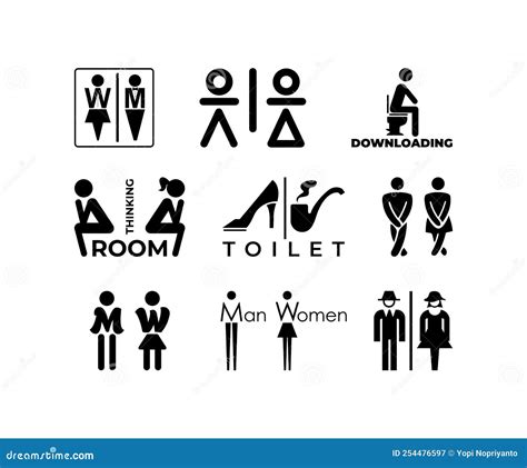 Set of Funny WC Sign Icon on the White Background. Vector Man & Woman ...