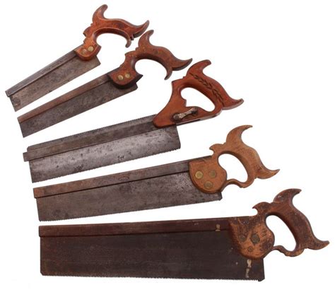 A LOT OF FIVE ASSORTED BACK SAWS including examples having open and closed handles. Eight inch ...