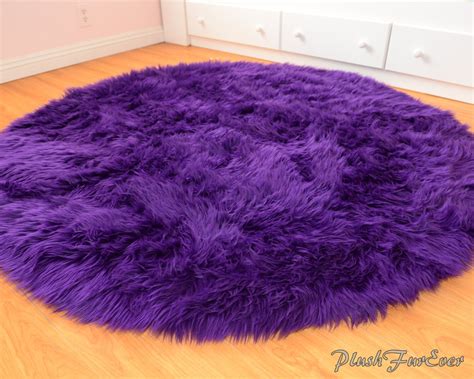 Royal Purple Shaggy Round Area Rug Throw Decor Luxury Faux Fur