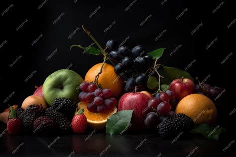 Premium AI Image | Fruits on a black background with a black background