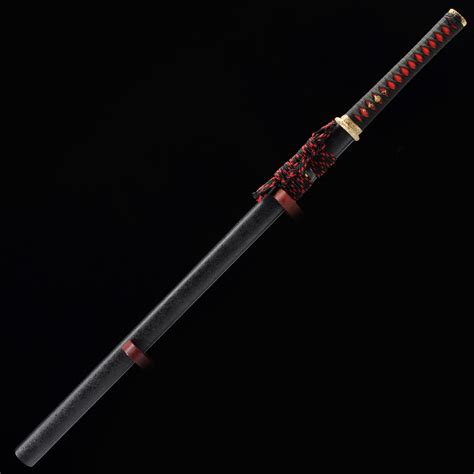 Red Black Ninja Theme Full Tang Hand Forged Ninjato Straight Katana Ninja Swords - TrueKatana