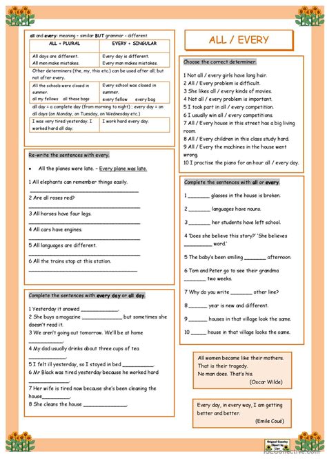 all / every general grammar practice: English ESL worksheets pdf & doc