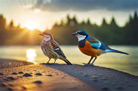 Premium AI Image | birds on the beach at sunset