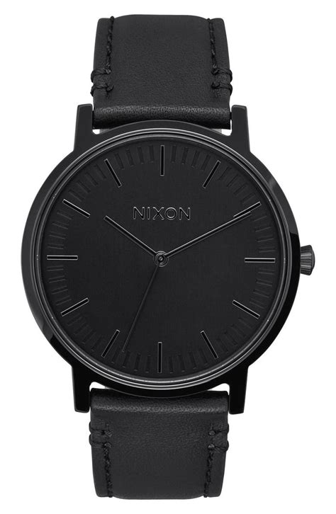 Nixon Porter Round Leather Strap Watch, 40mm | Nordstrom