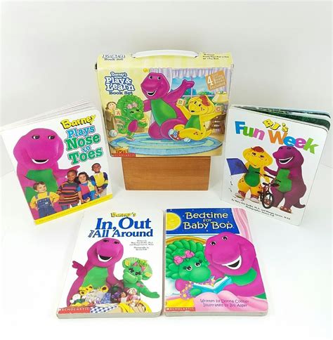 Barneys Play And Learn 4 Board Book Set w Carry Case Baby Bop BJ ...