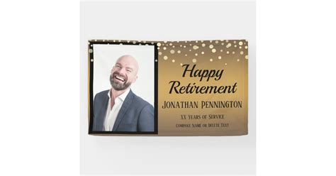 Happy Retirement Gold with Confetti One Photo Banner | Zazzle