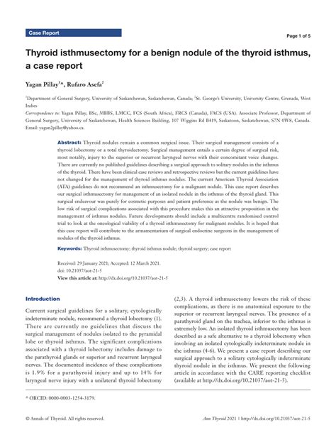 (PDF) Thyroid isthmusectomy for a benign nodule of the thyroid isthmus, a case report