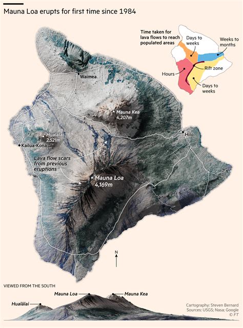 [OC] 3d rendered map of Mauna Loa showing lava flow rates : r/MapPorn