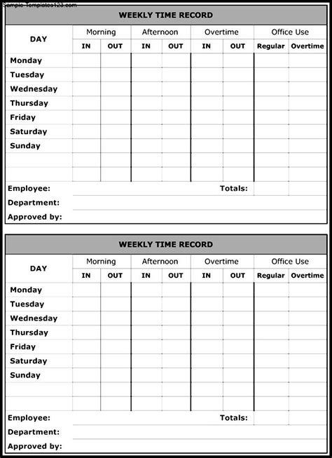 Printable Time Sheet Record