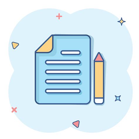 Document note with pen icon in comic style. Paper sheet pencil cartoon vector illustration on ...