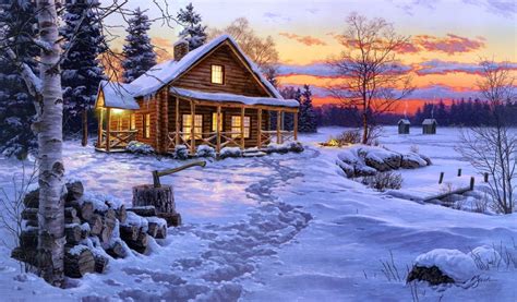 Log Cabin Painting Free Wallpaper download - Download Free Log Cabin ...