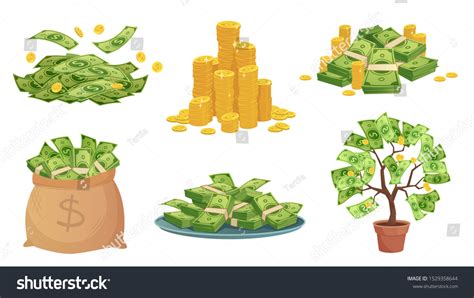 Cartoon Cash Green Dollar Banknotes Pile Stock Vector (Royalty Free ...