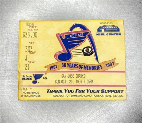 NHL TICKET 10/20/1996 St. Louis Blues vs San Jose Sharks Last Season Kiel Center $15.00 - PicClick