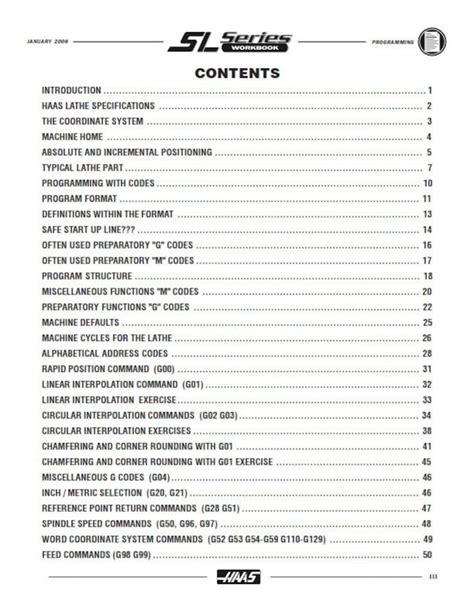 Haas Sl Series Cnc Machine Programming Workbook Manual Reprinted Jan 06 ...