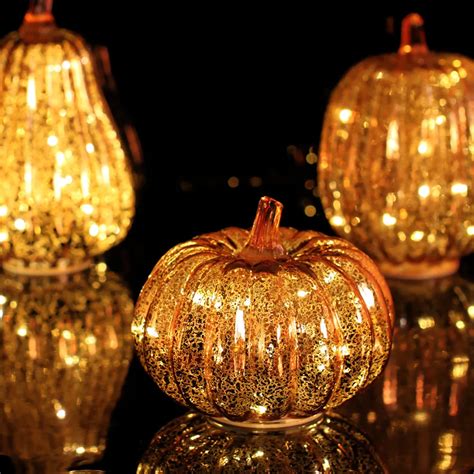 Glass Pumpkins LED Light with Timer for Autumn Decor, Orange-in Candle ...