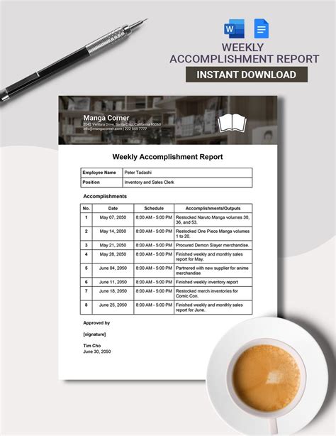 Weekly Accomplishment Report Template in Word, Google Docs - Download | Template.net