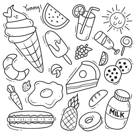 Premium Vector | Set of various food in doodle style | Coloring pages, Mini drawings, Doodles