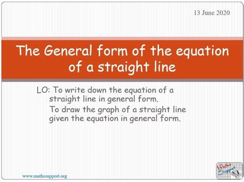 Equation of a straight line – General form | Teaching Resources