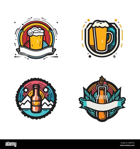 Hand Drawn vintage beer logo in flat line art style isolated on background Stock Vector Image ...