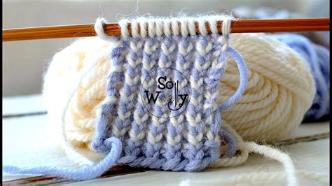How to knit the Two-Color Reversible Ribbing stitch (just 2 rows and it doesn't curl) - So ...