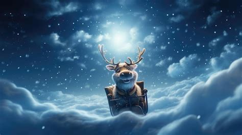 Premium AI Image | A jolly reindeer with a bright red nose pulling ...