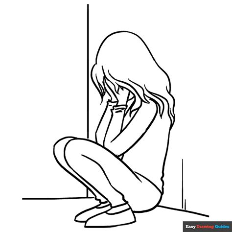 Sad Girl Crying Coloring Page | Easy Drawing Guides