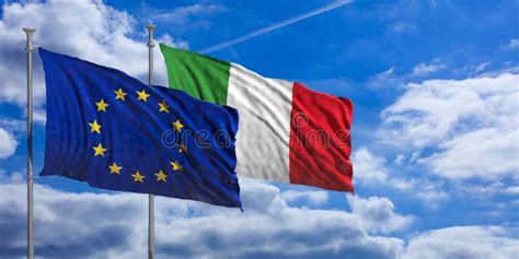 Italy and European Union Miniature Flags on White Background, Banner ...