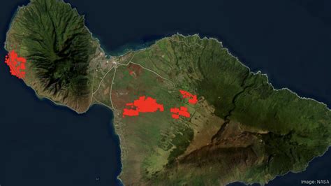 Map of Hawaii's fires via NASA - Pacific Business News