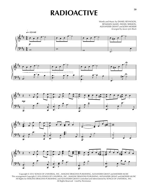 Radioactive Imagine Dragons Piano Sheet Music