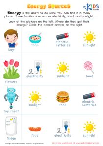 Energy Sources Printable: Free Practice Physical Scince PDF for Kids