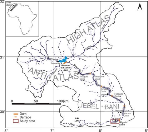 Location map of the Draa river and Mhamid Oasis (study area) in... | Download Scientific Diagram