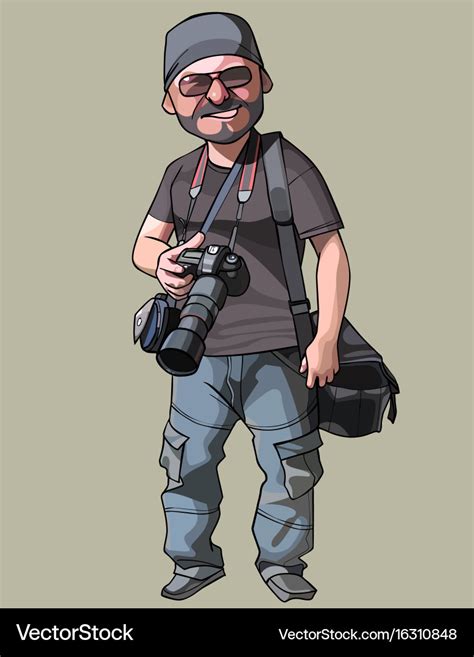 Cartoon joyful male photographer with camera Vector Image