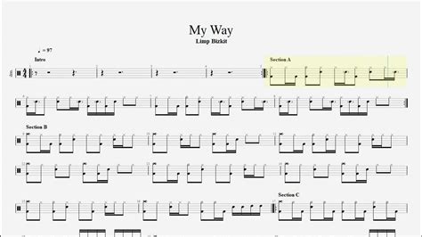 Limp Bizkit - My Way drum tab, score, sheet music - YouTube