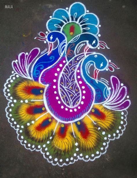 15 Beautiful & Colorful Peacock Kolam & Rangoli Designs Ideas For Pongal 2020 - IFORHER