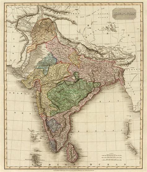 Old map of India Hindustan Canvas Large Wall Decor Vintage