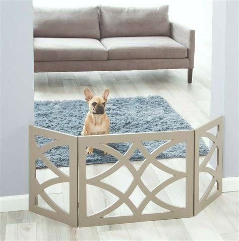 Gray Wood Pet Dog Gate Foldable Adjustable 3-Section Freestanding Extra Wide. Keeps Pets Safe ...