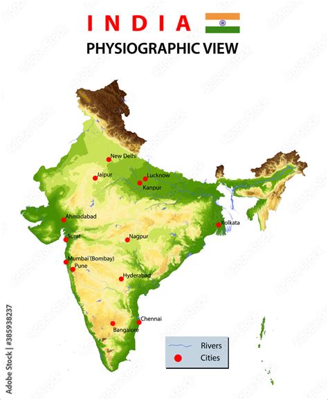 Detailed India physical map . India map. Map showing open and dense forest. vector illustration ...