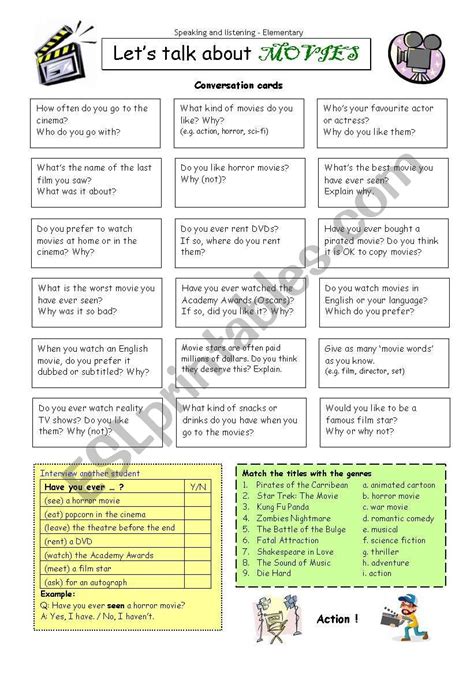 Let´s talk about MOVIES - ESL worksheet by PhilipR